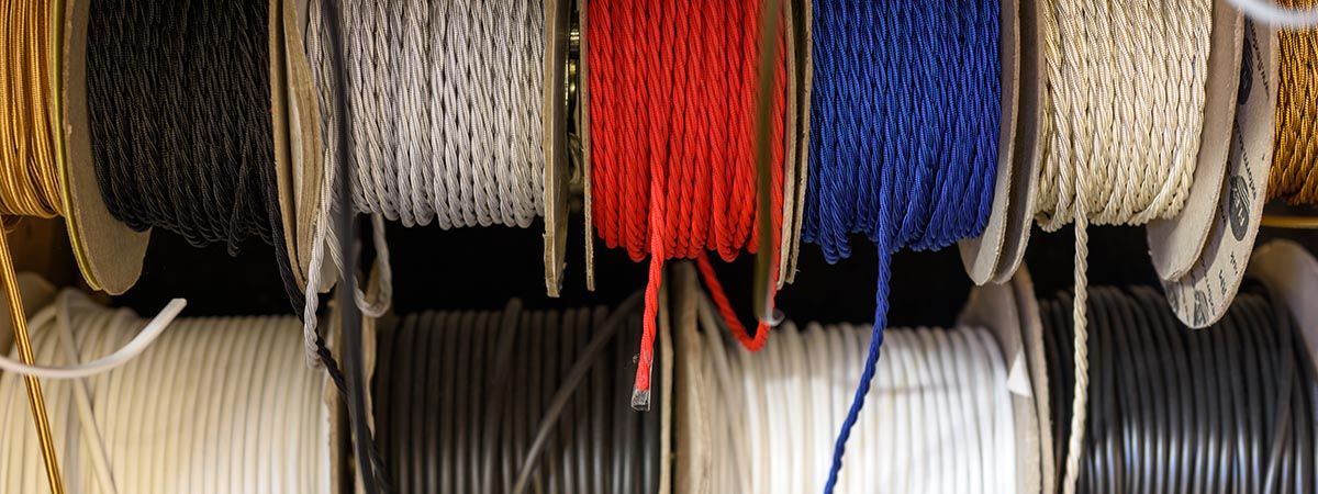 Variety of coloured cables for electrical wiring